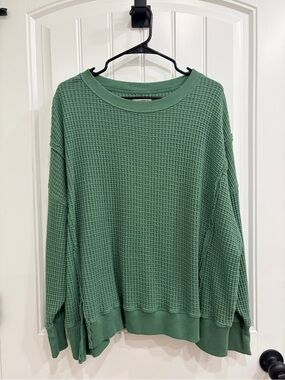 American Eagle Outfitters Sage Green Waffle Knit Crewneck Sweater